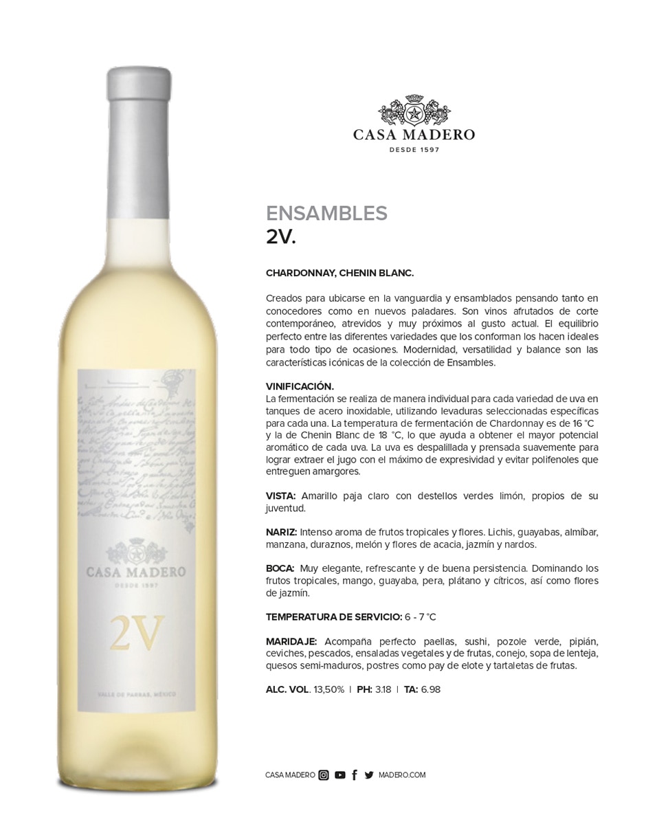 Vino blanco 2V chardonnay 750 ml 2